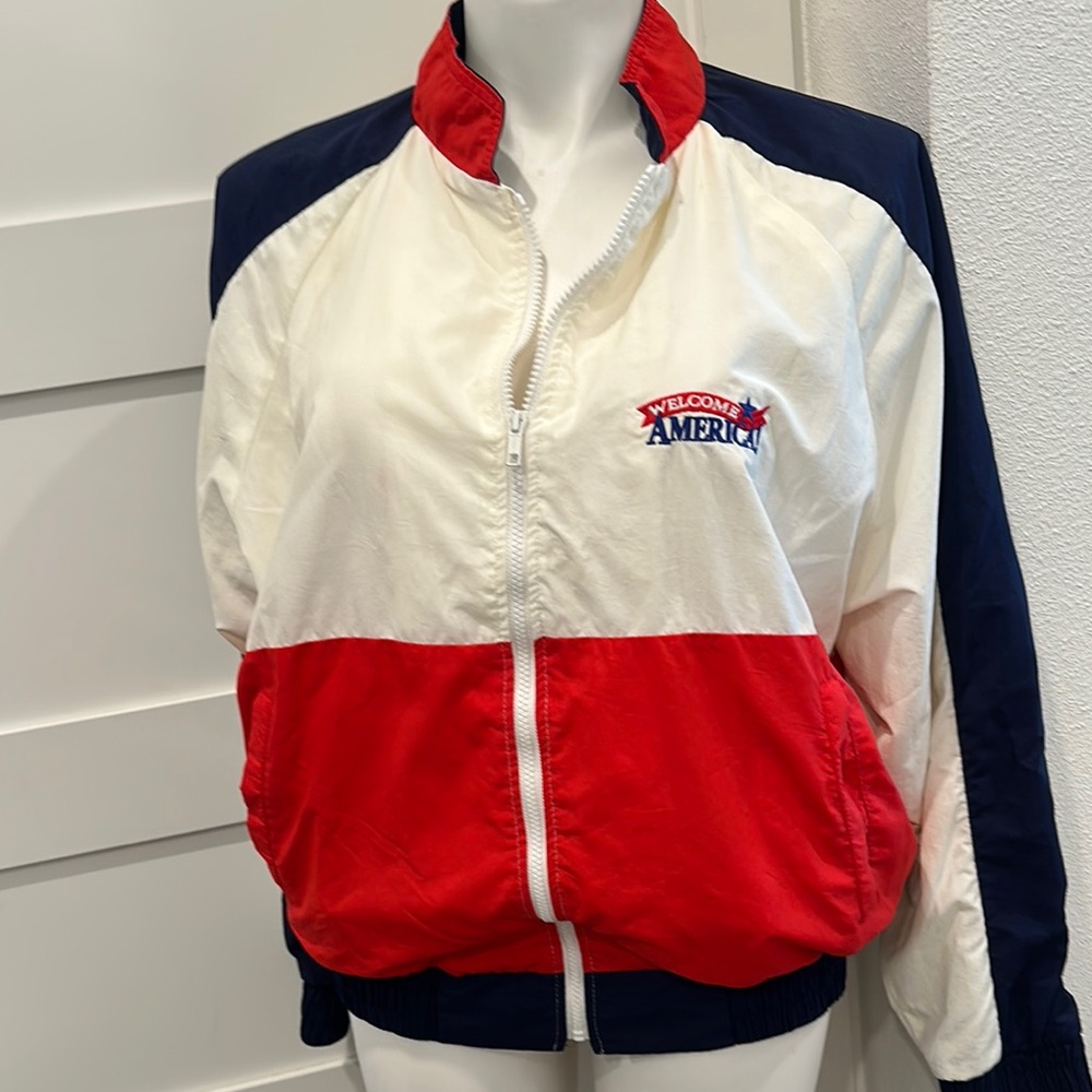 Welcome America Unisex 
Bomber Jacket - Red White & Blue Size L